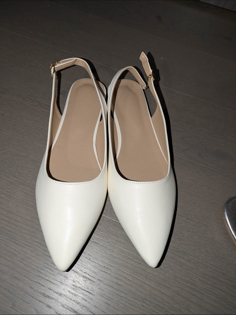 Minimal Pointed-Toe Slingback Flats in Cream